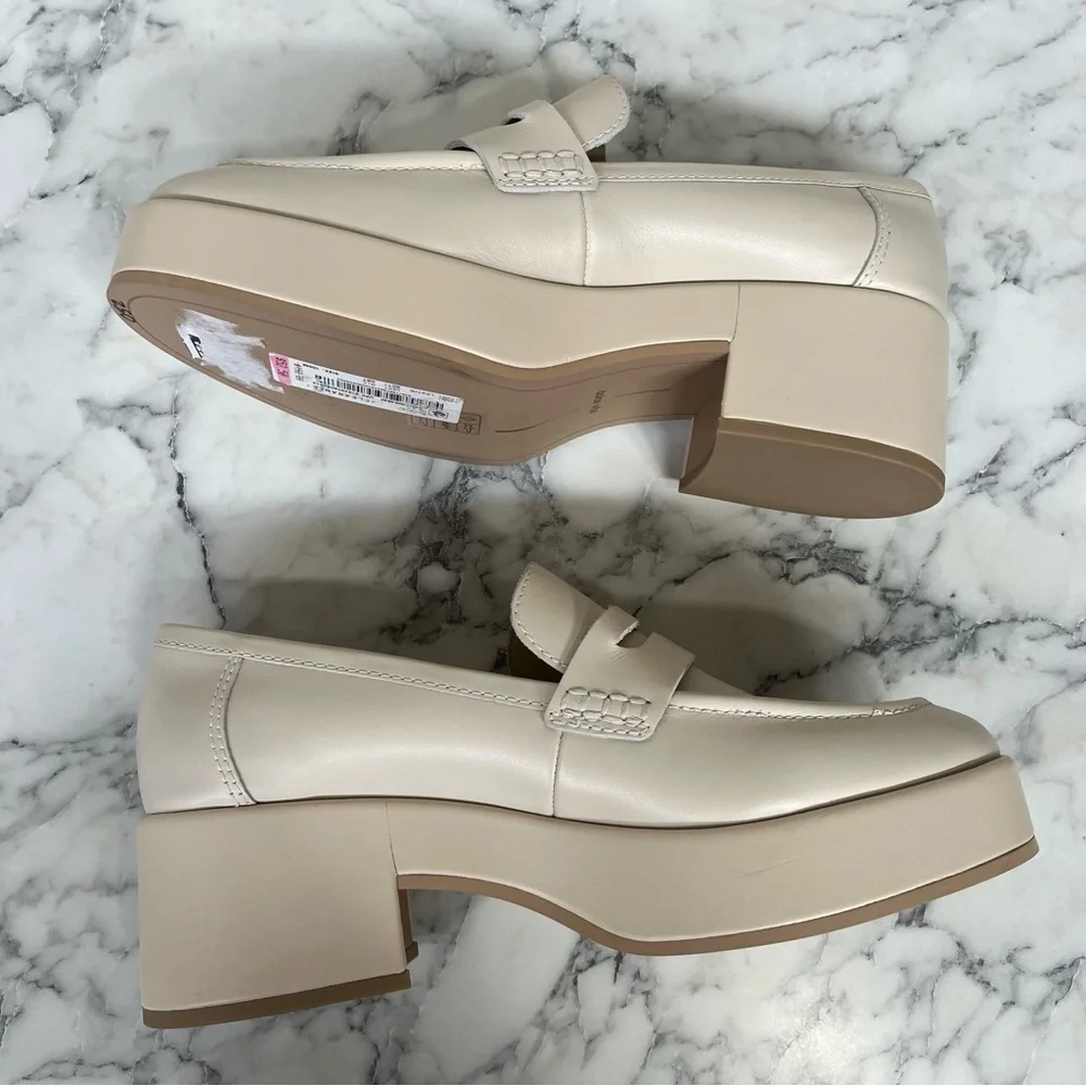 Dolce Vita Yanni Platform Penny Loafers Ivory Leather Women’s Size 10